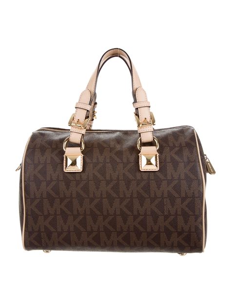 michael kors grayson large monogram pale gold satchel|Michael Kors mercer belted satchel.